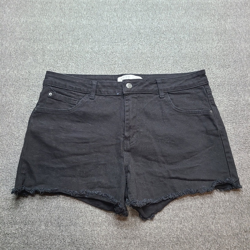 Primark Denim Co Jean Shorts Womens 14 Black Excellent High Rise Raw Hem